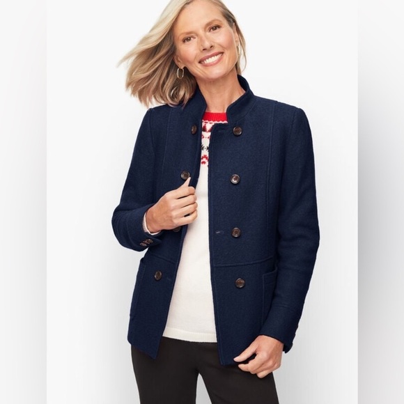 Talbots Navy Blue Wool Blend Double Breasted Coat Size 16 - Picture 1 of 16